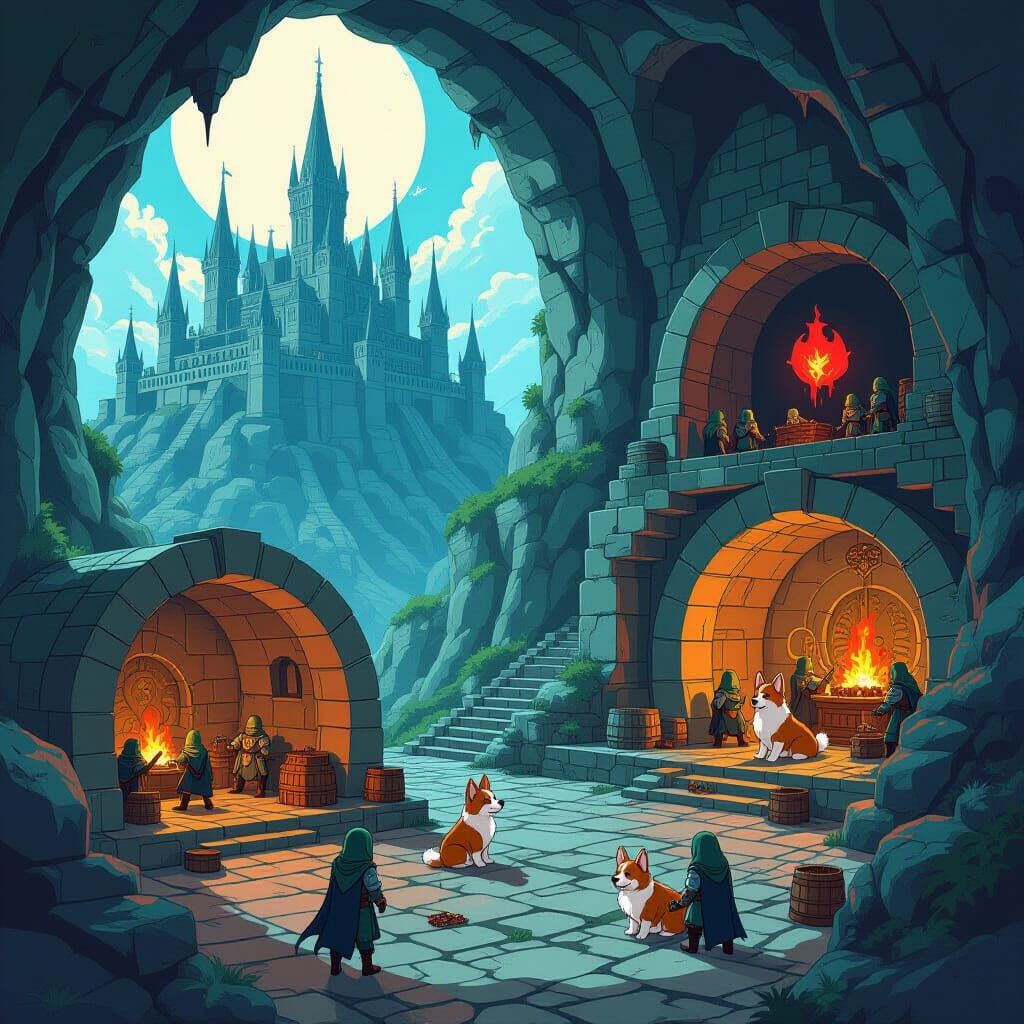 Minas Tirith Above Orc Catacombs in Anime Style