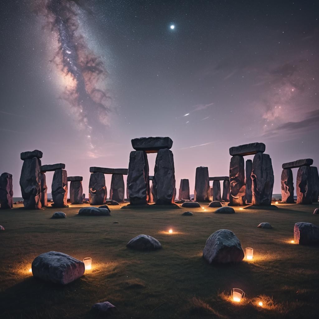 Glowing Lanterns at Stone Henge: Digital Painting