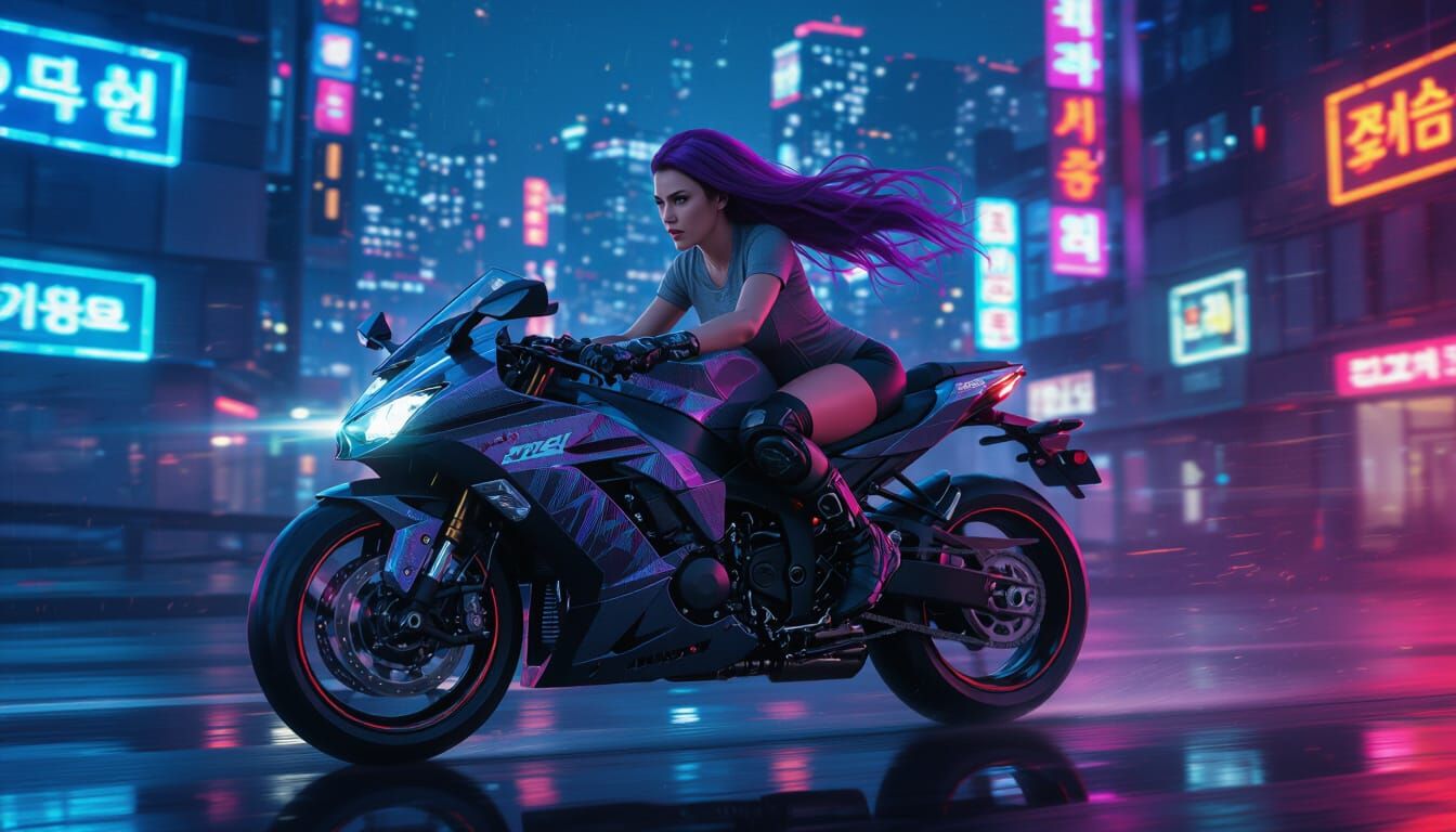 Cyberpunk Racer in Neon Cityscape