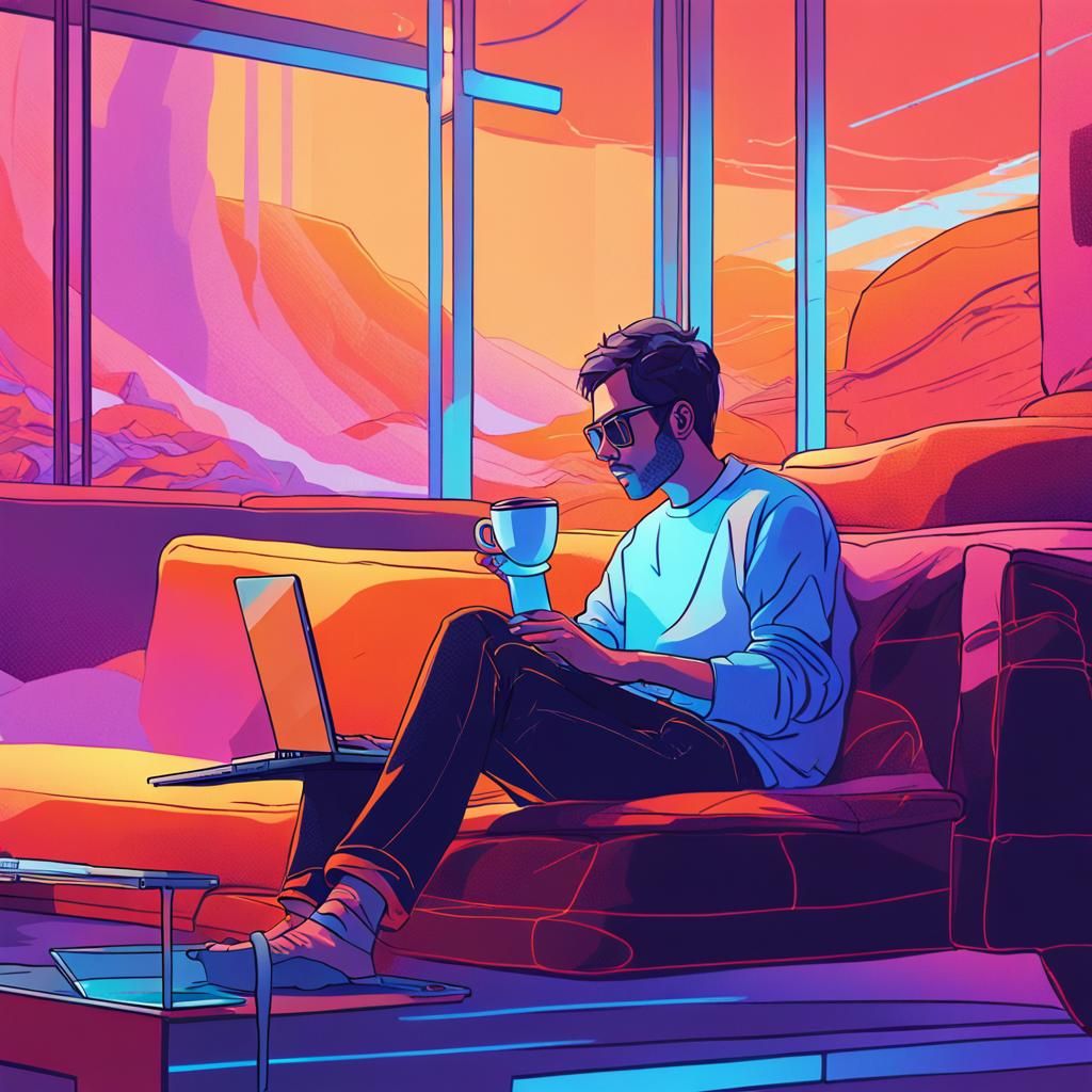 Person Lounging with Coffee: Digital Illustration
