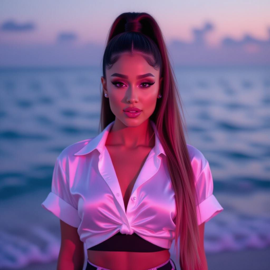 Ariana Grande by the Ocean in Vibrant Lighting