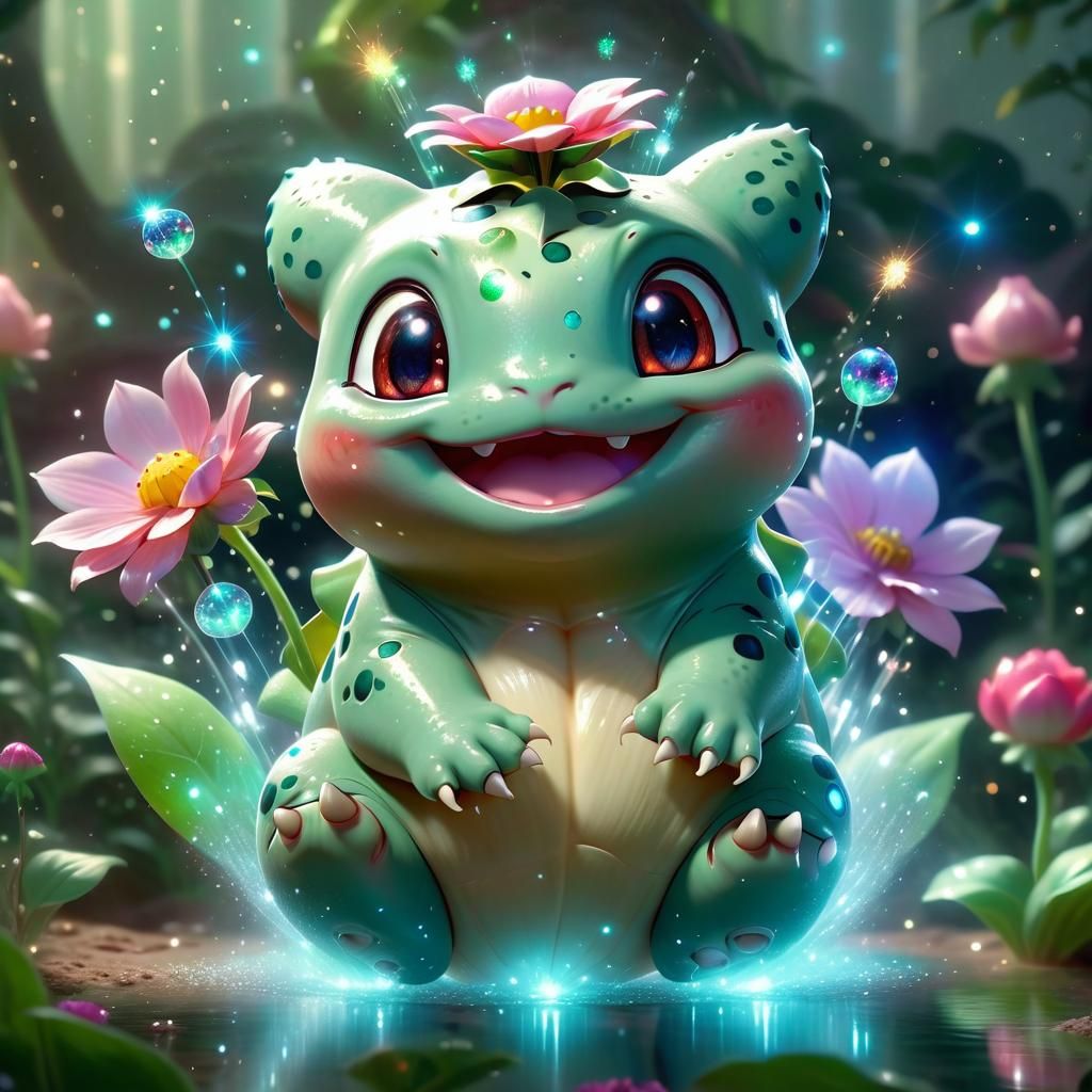 Pixar Style Bulbasaur Smelling Magical Flower