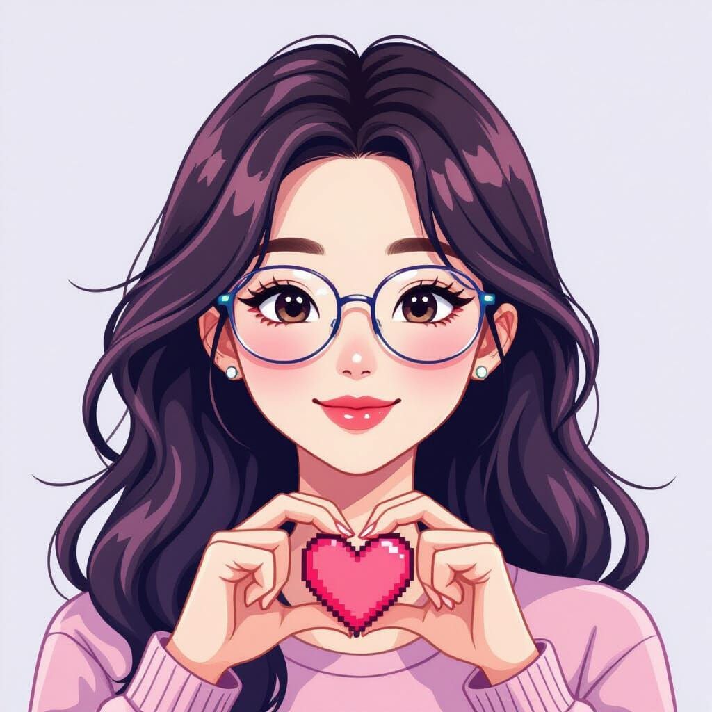 Korean Woman Making Heart Symbol in 8-Bit Style