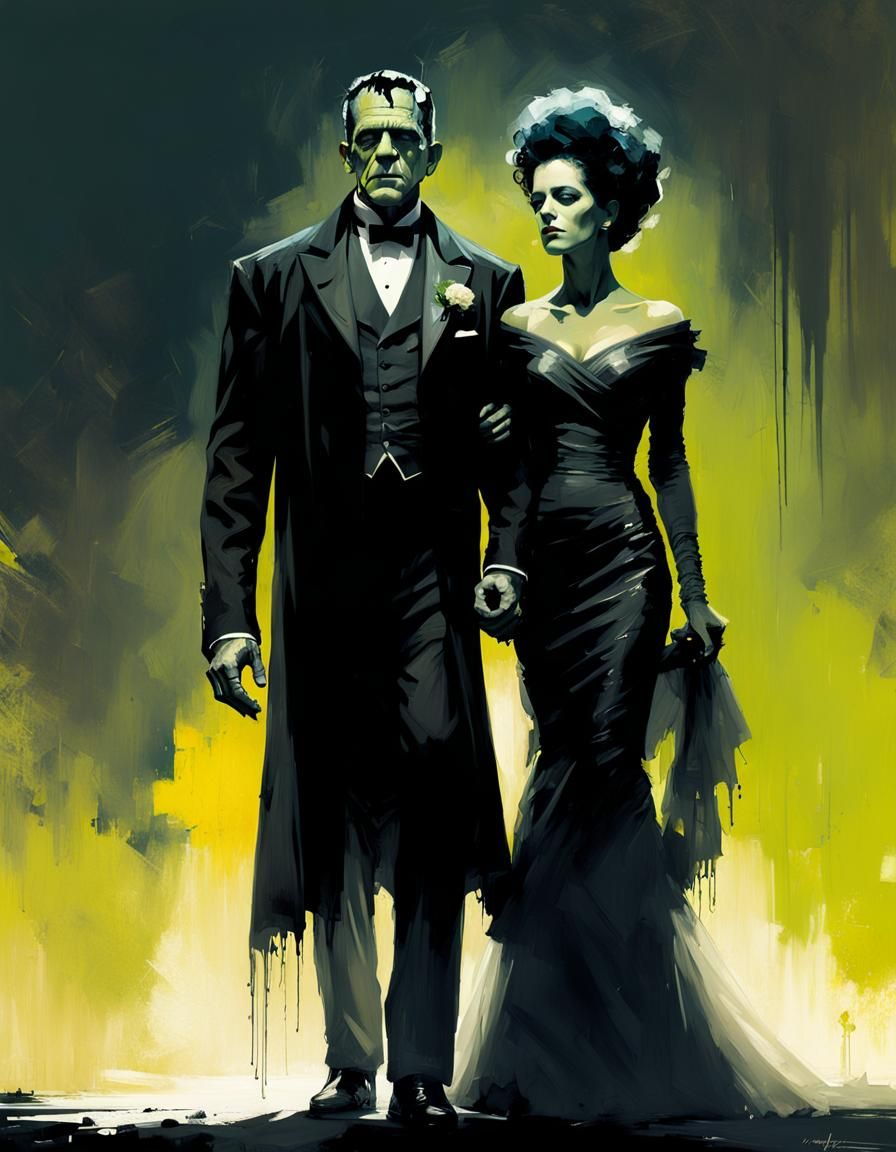 Sinister Frankenstein Wedding Portrait in Historical Style