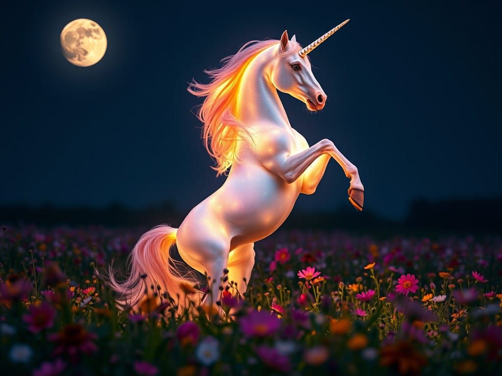 Glowing Unicorn Radiates Elegance in a Dreamy Pastel Meadow