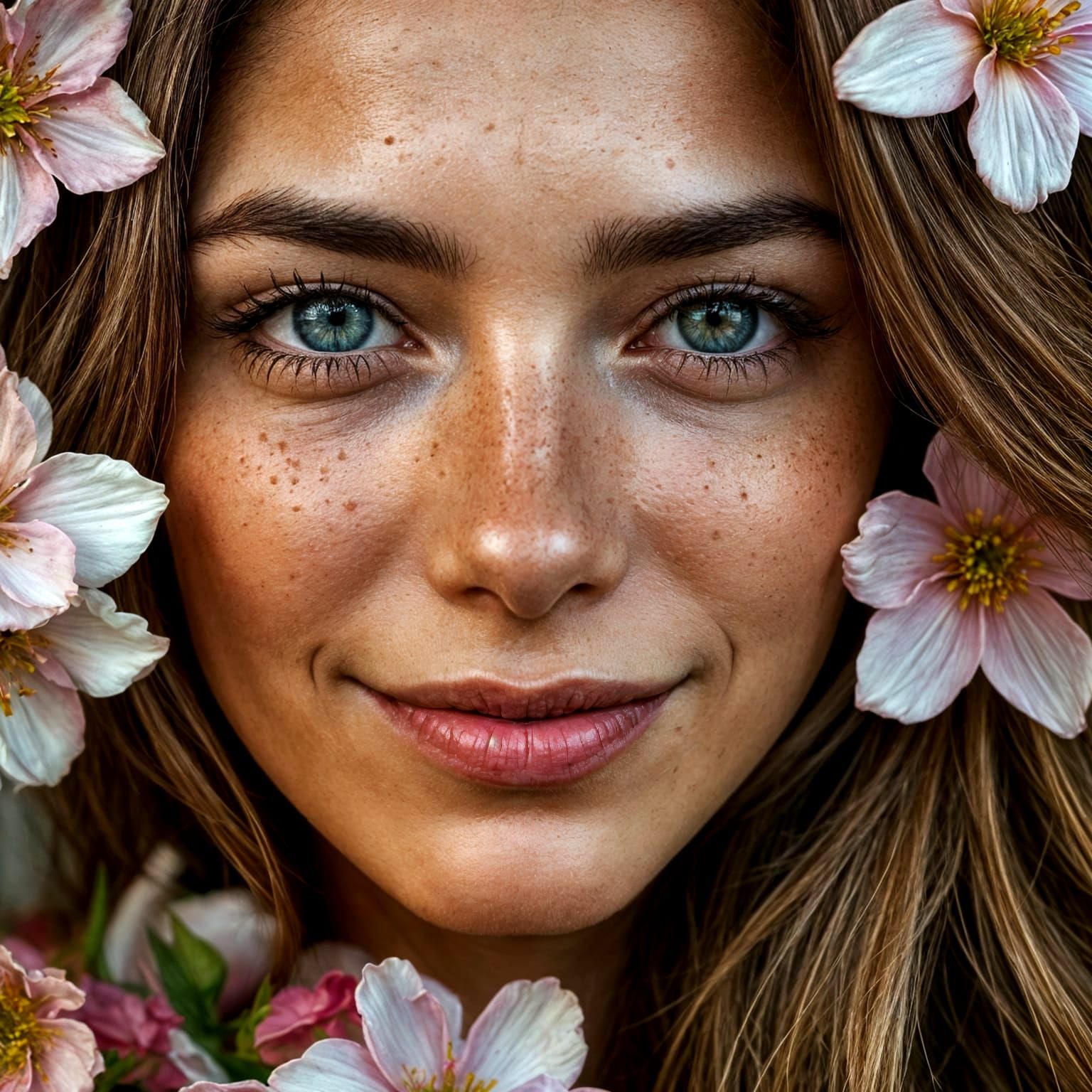 Photorealistic Portrait of Girl with Freckles and Smile