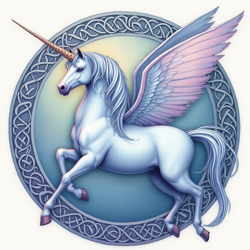 Whimsical Unicorn in Celtic-Inspired Art