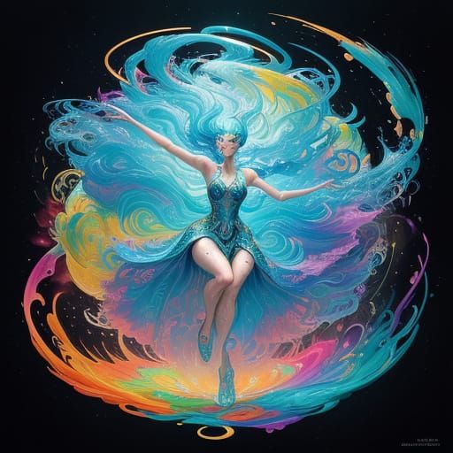 Mystical Water Nymph Dances in Glowing Water Vortex