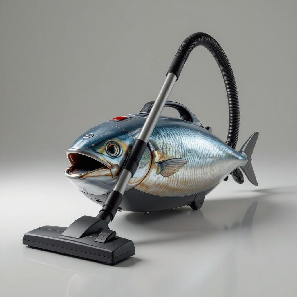 Surreal Sardine Vacuum Cleaner in Photorealistic Style