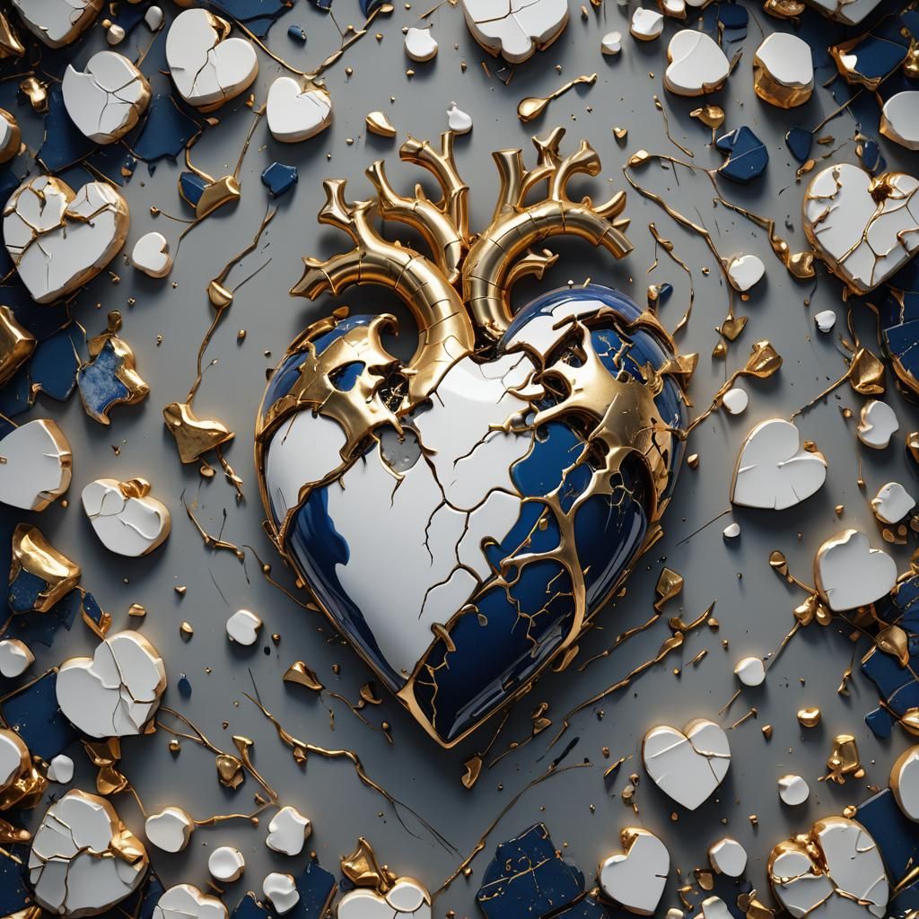 Mended Heart: Gold Repair in Matte Painting Style