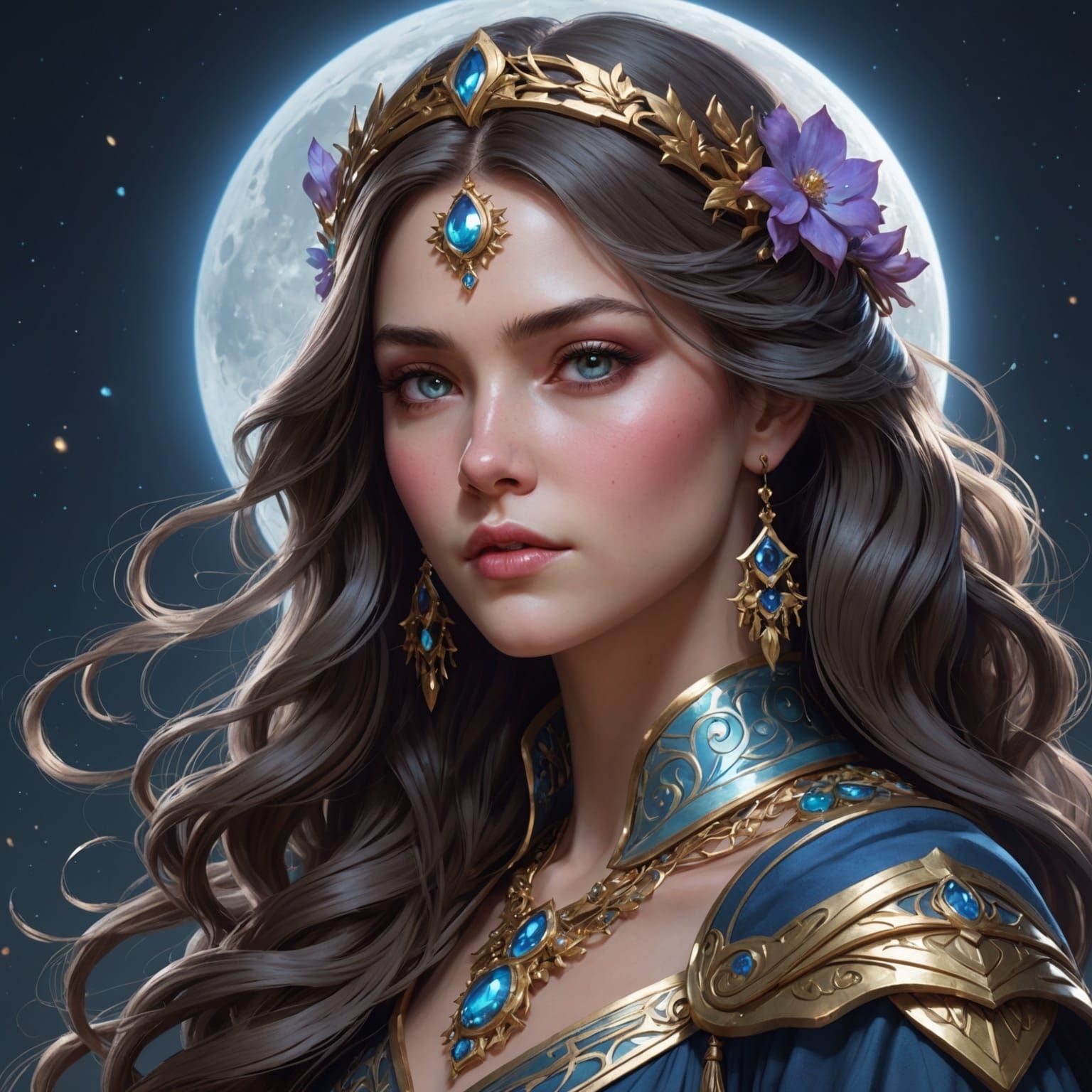 Moon Princess Portrait in Hyperdetailed Splash Art Style