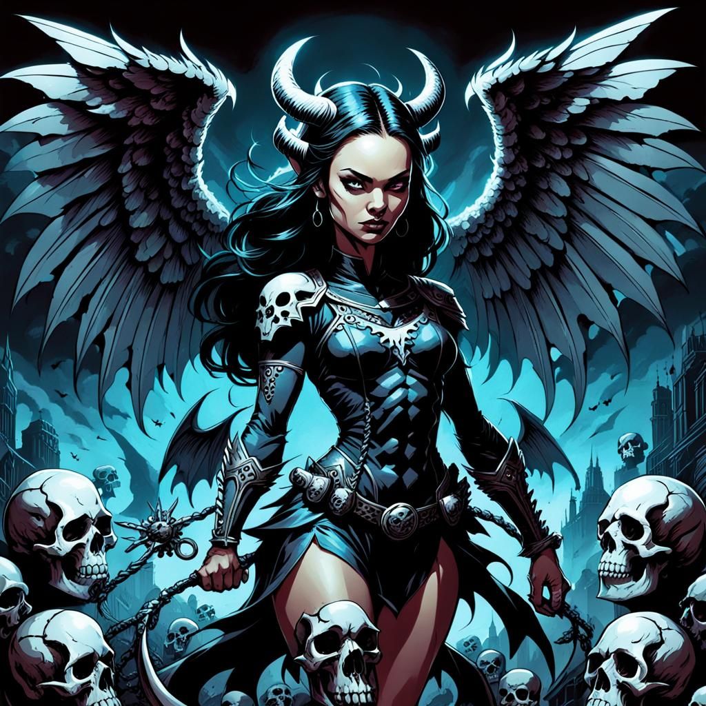 Skull-Winged She-Devil in Comic Book Style