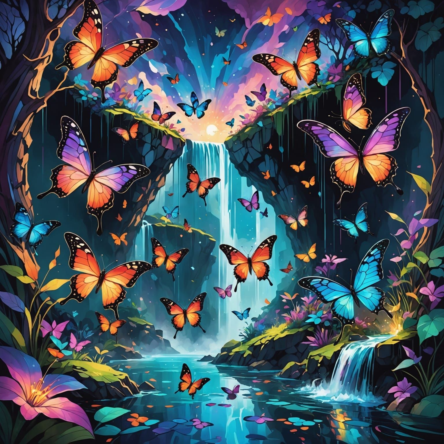 Iridescent Butterflies on Floating Islands in Ethereal Twili...