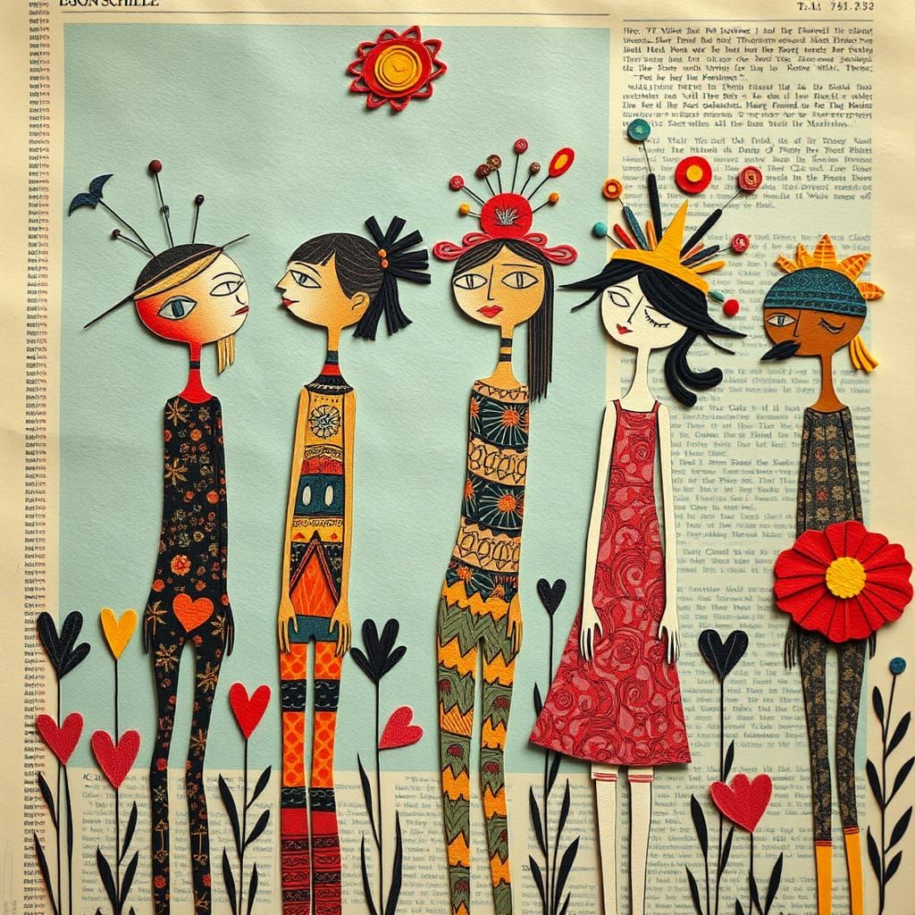 Colorful Abstract Children in Cut Paper Collage Style