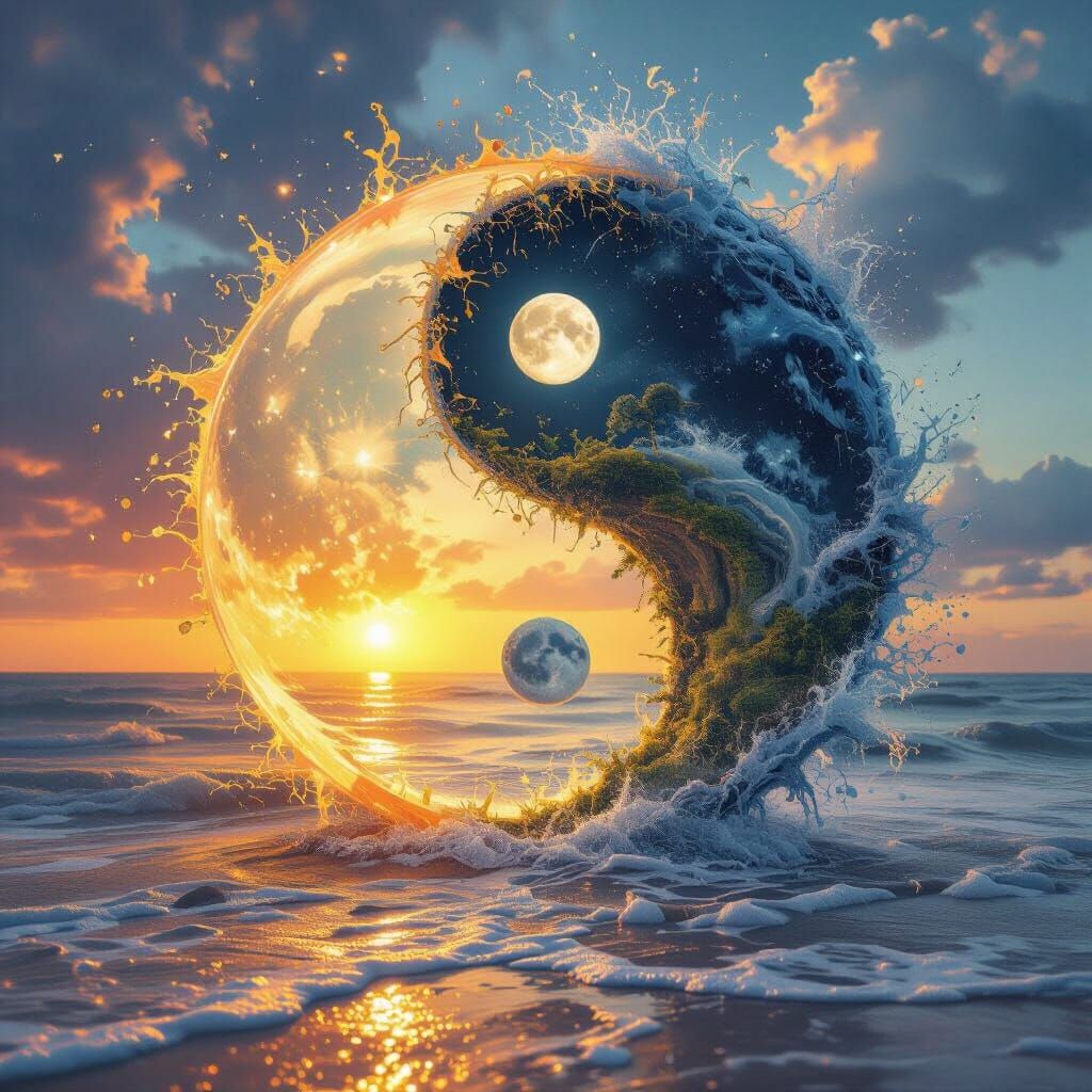 Surreal Yin Yang of Seasons in Double Exposure