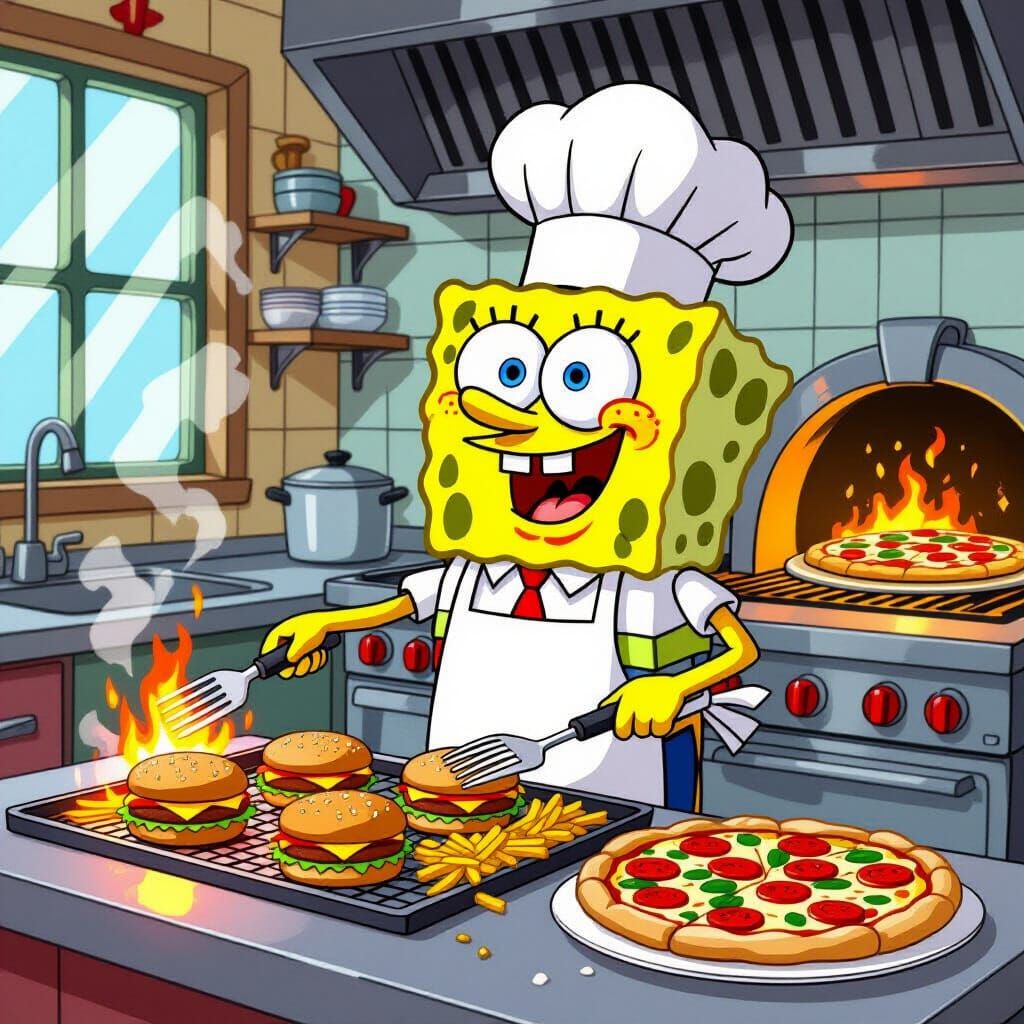 SpongeBob Grills Burgers in Animated Style