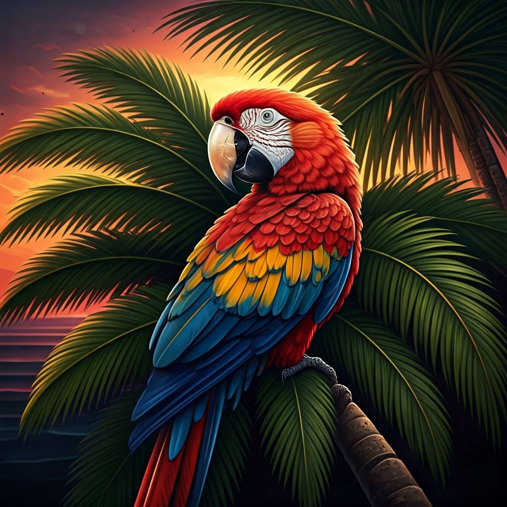 Scarlet Macaw in Tropical Paradise, Neo Traditional Tattoo S...