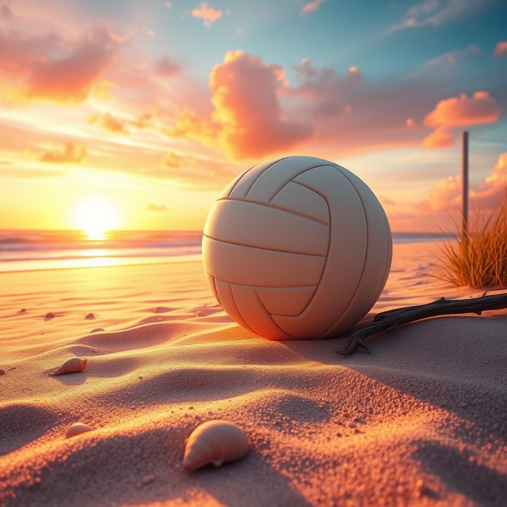 Serene Beach Volleyball Scene in Vibrant Sunset Colors