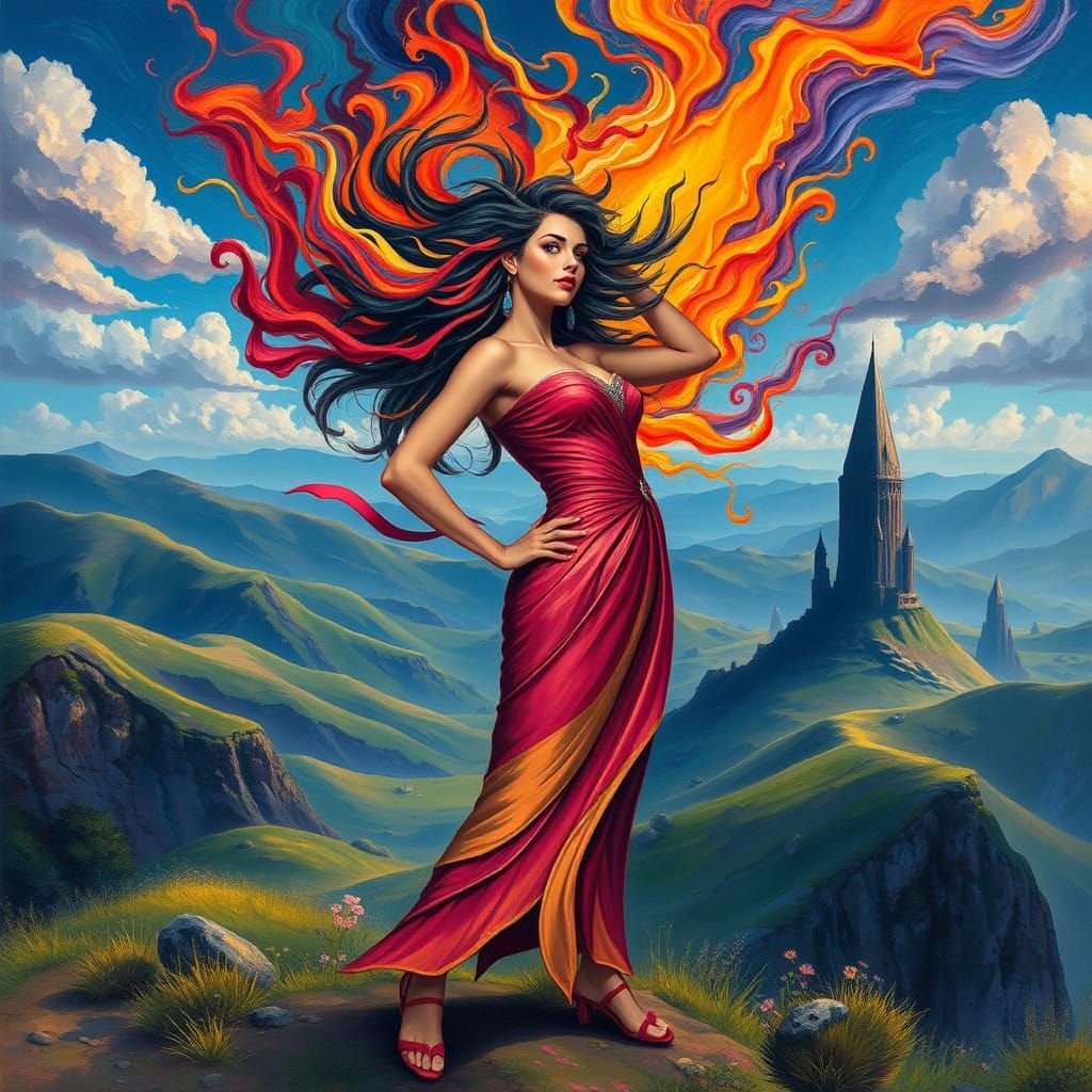 Empowered Woman Reigns Amidst Whimsical Landscape