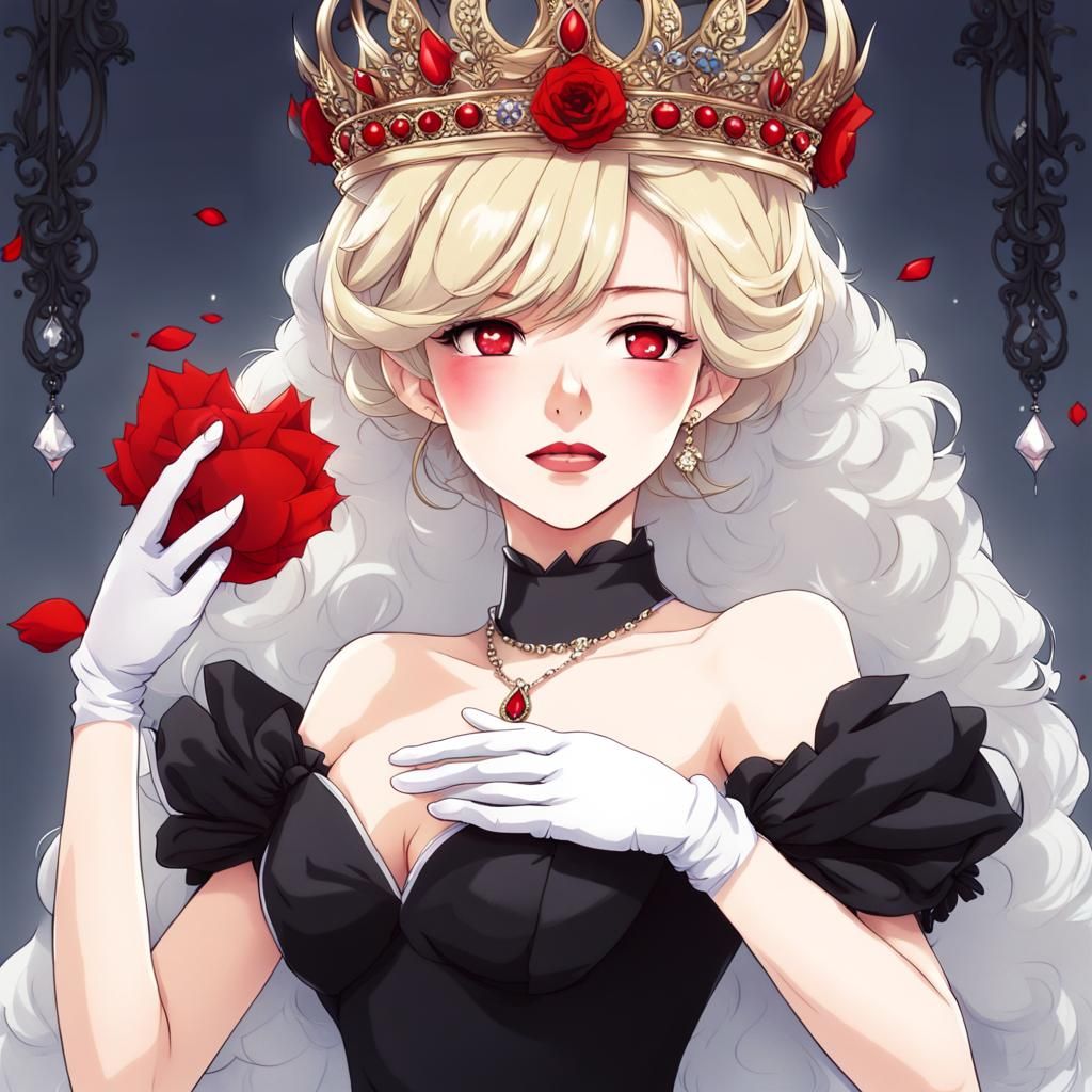 Anime Style Princess in Black Dress and Crown