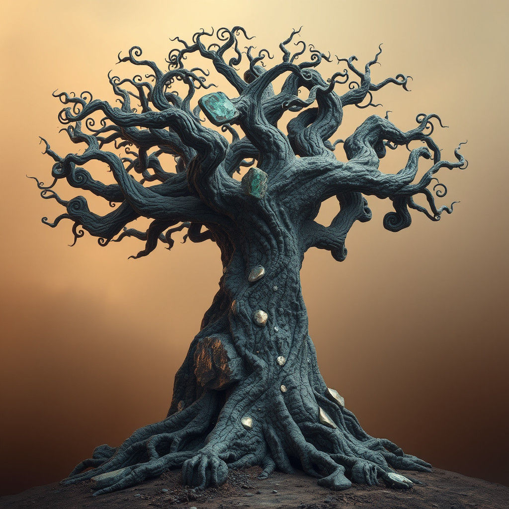 Mystical Stone Tree with Gematite Gemstones