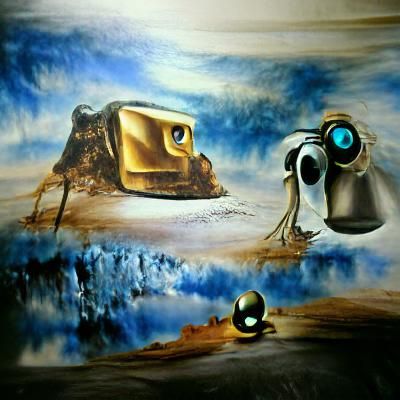 Wall-E in Surrealist Melting Oil on Canvas