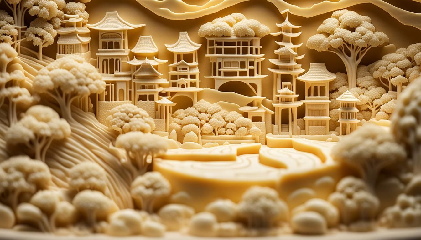 Cheese Carving of Japanese Fantasy Landscape