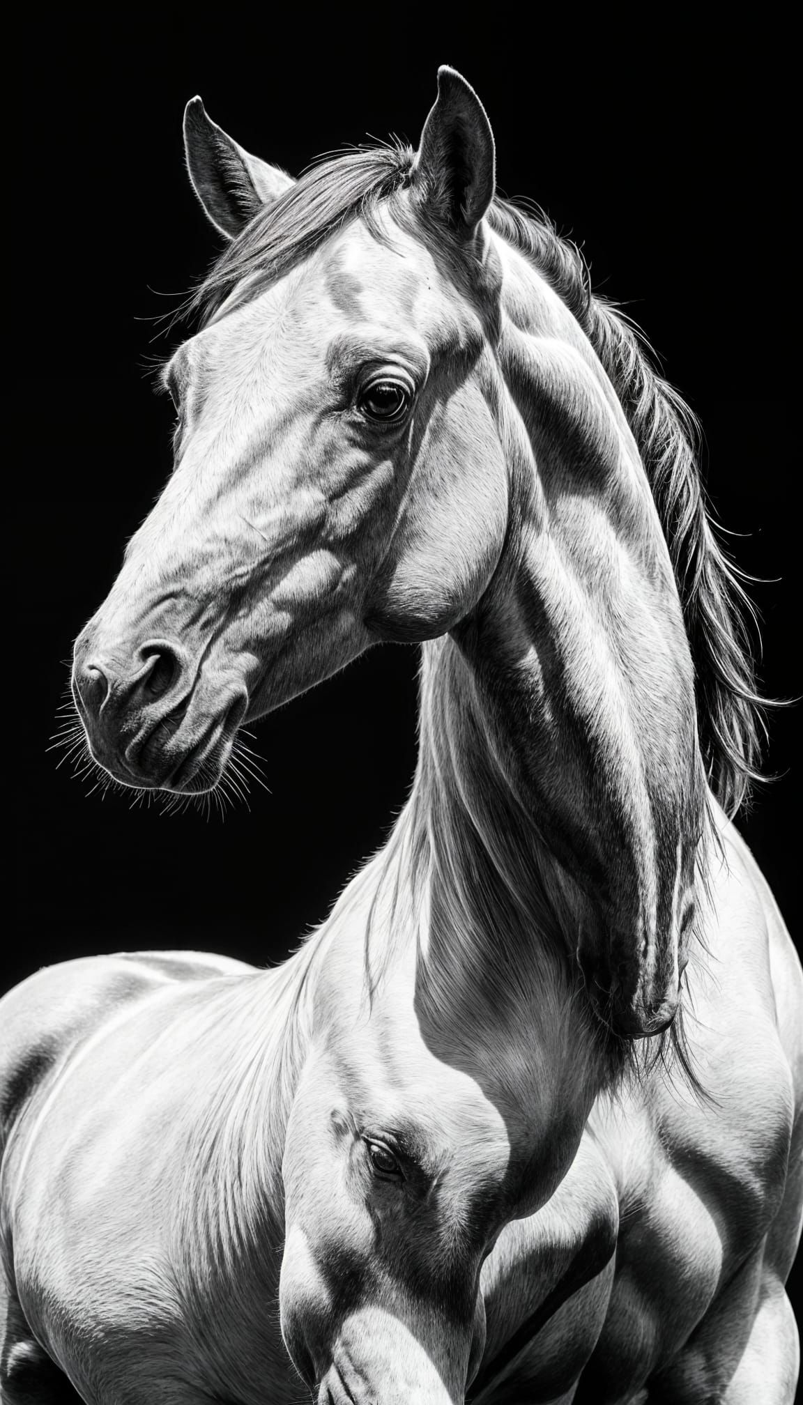 Joyful Piebald Horse Illustration in Black and White