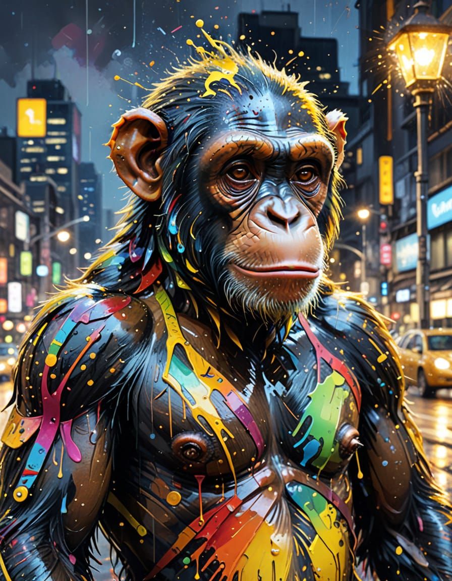 Steampunk Chimpanzee in Tokyo Night City