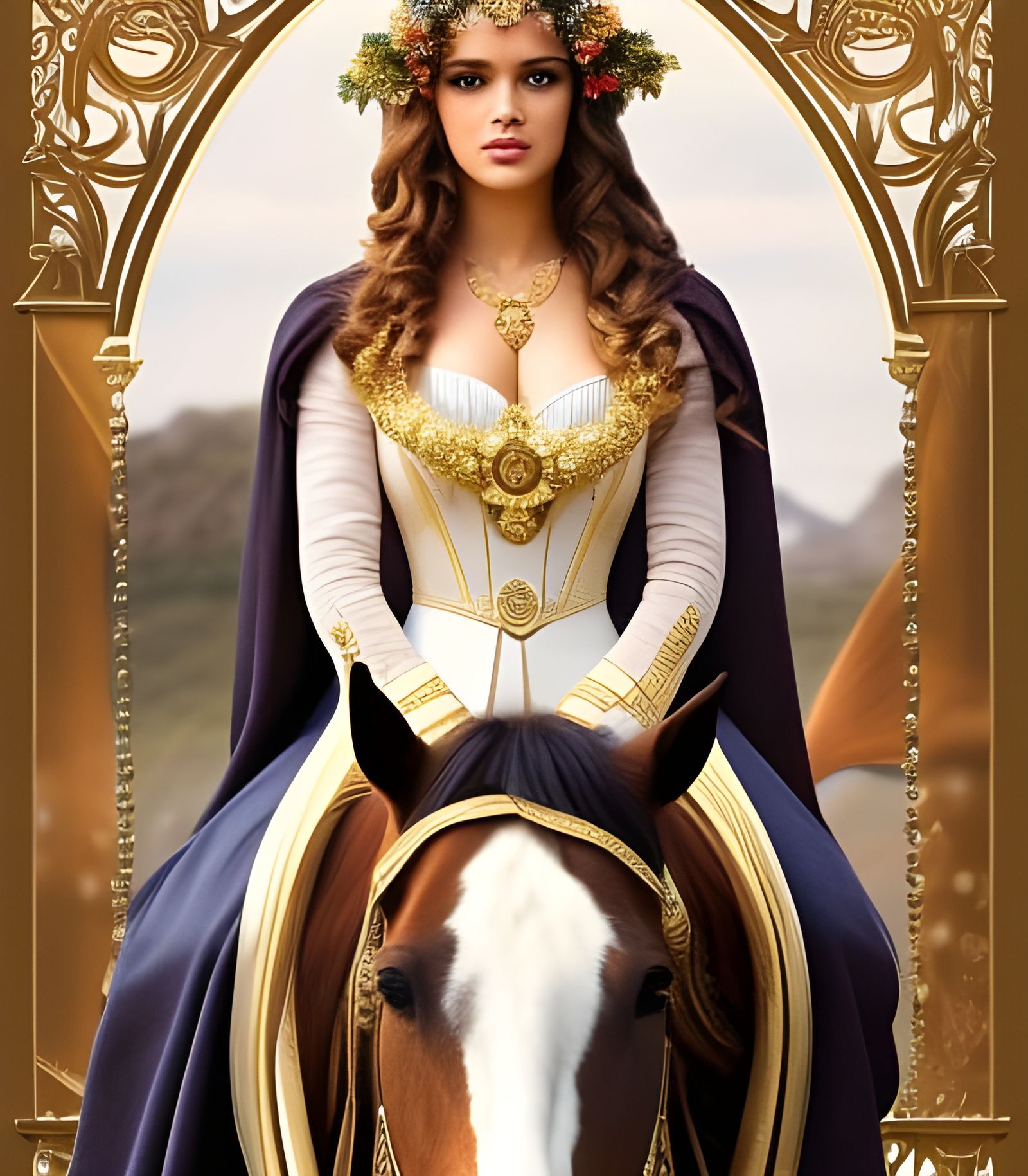 Lady Godiva on Horse in Pre-Raphaelite Style