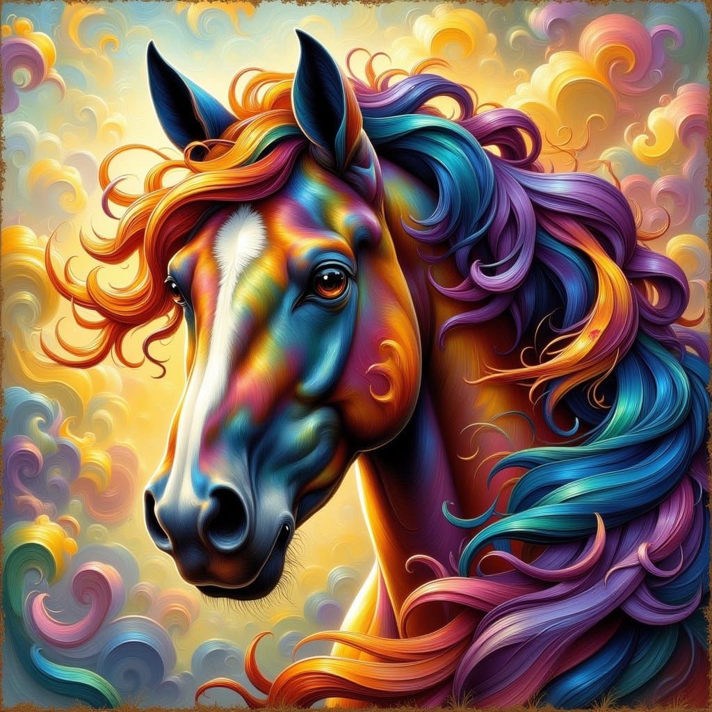 Stunning Neo Art Nouveau Horse Portrait in Vibrant Oil Paint