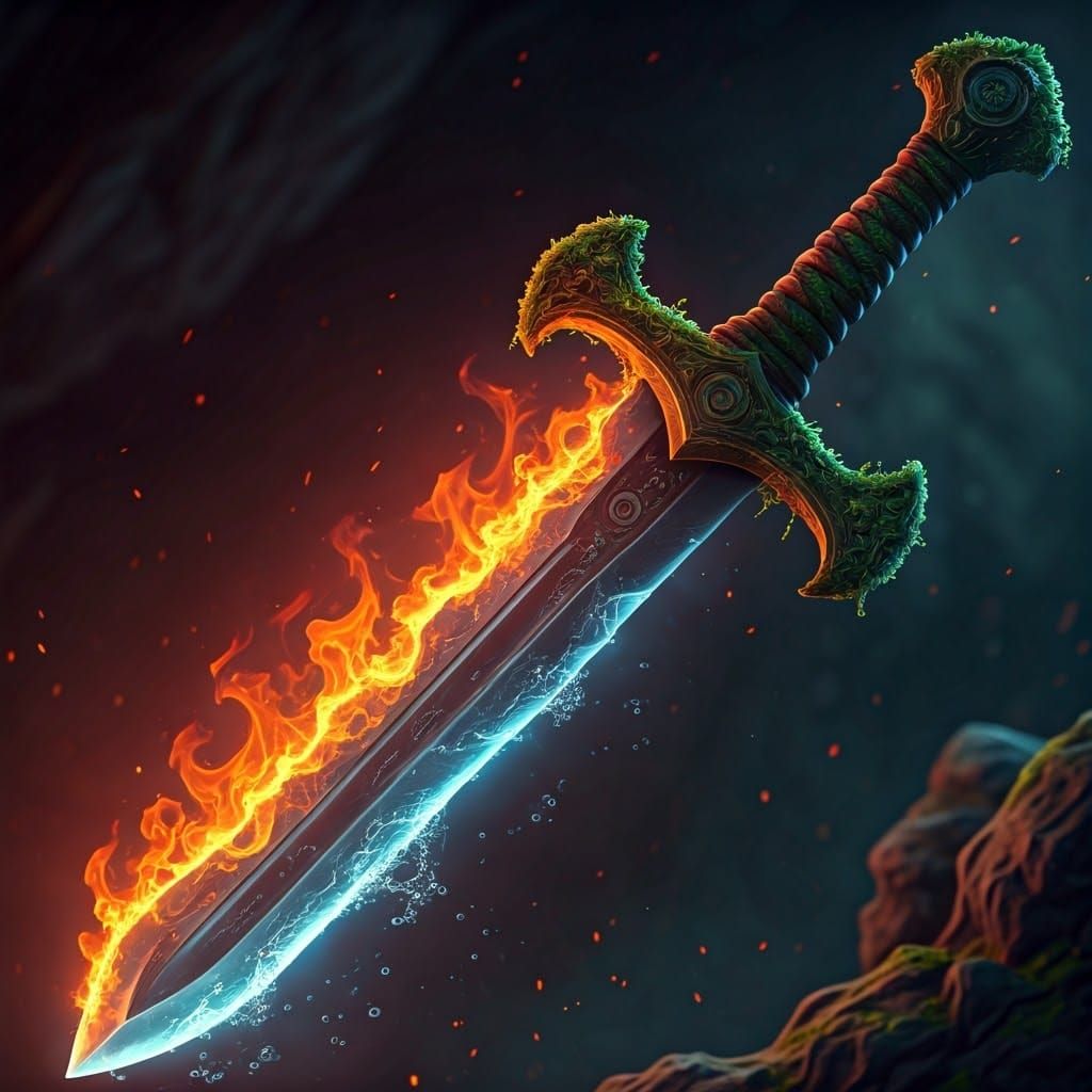 Vibrant Fusion Sword in Dramatic Lighting