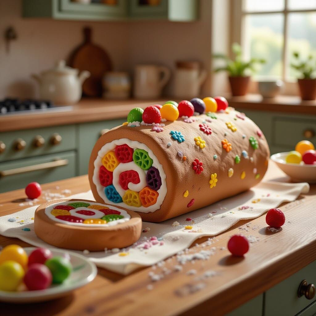 Clay Fruit Jelly Roll Cake in Stop-Motion