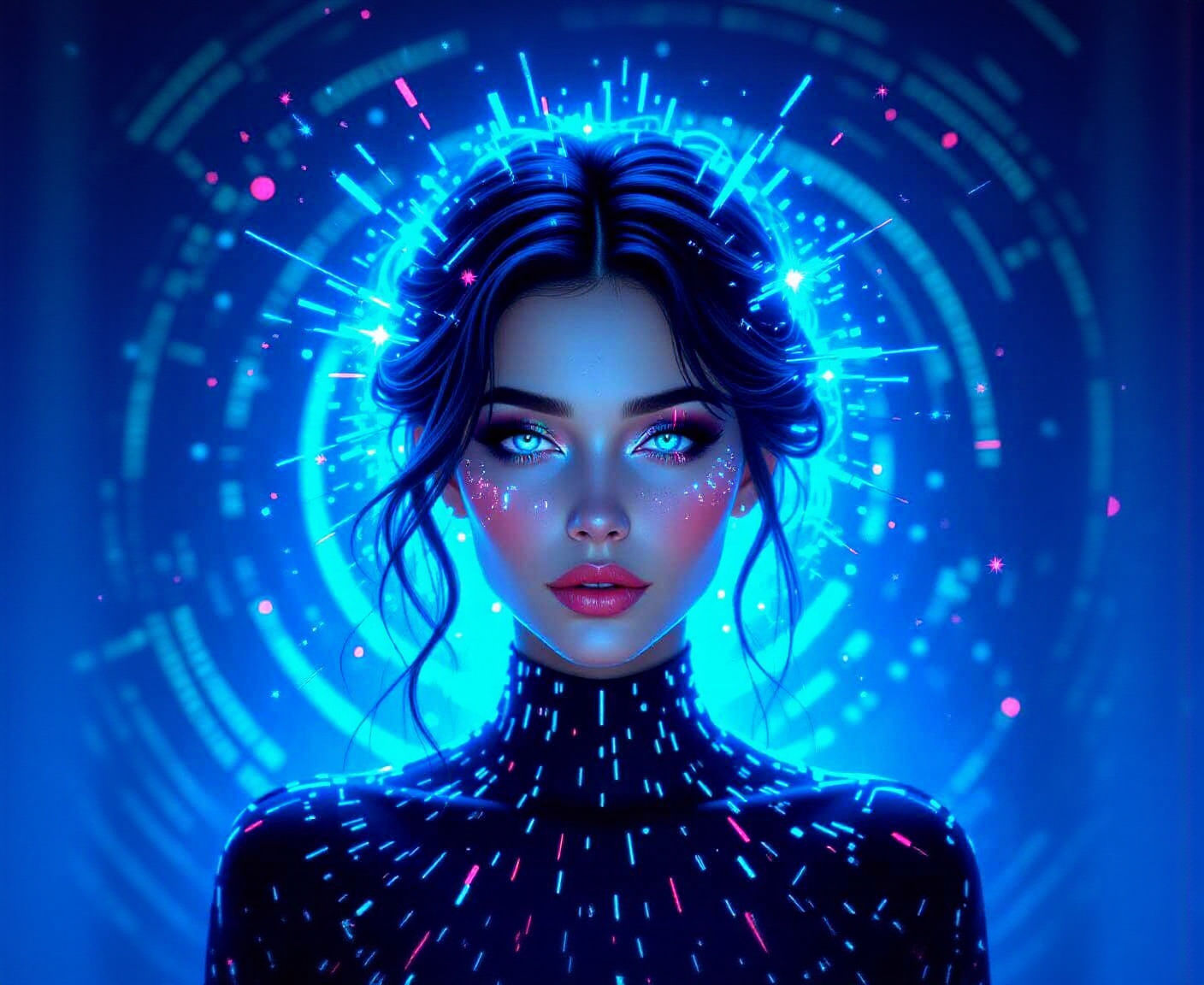 Bioluminescent Woman Portrait in Cyberpunk Style