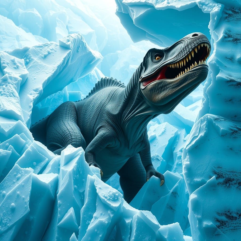 Tyrannosaurus Rex Trapped in Turquoise Ice Wall