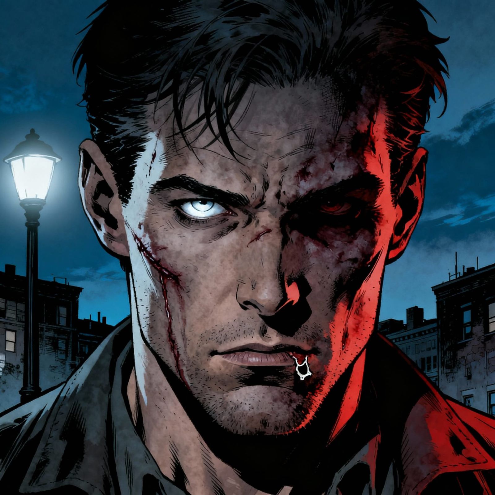 Gritty Comic Villain in Film Noir Style