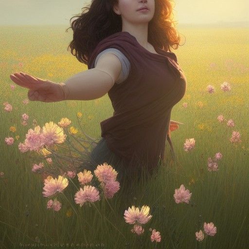 Triumphant Cancer Survivor Soaring Above Flower Field