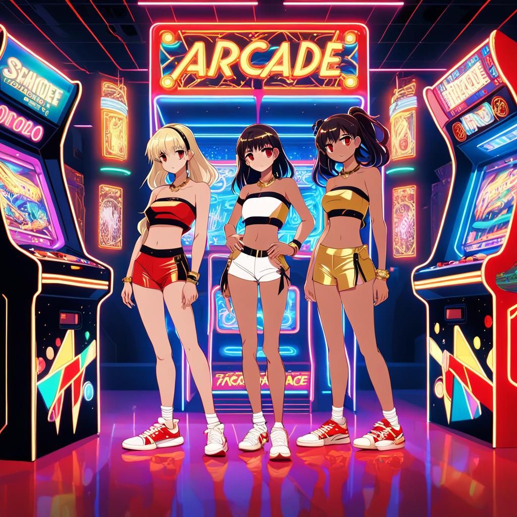 Teenagers in Arcade: Anime Illustration