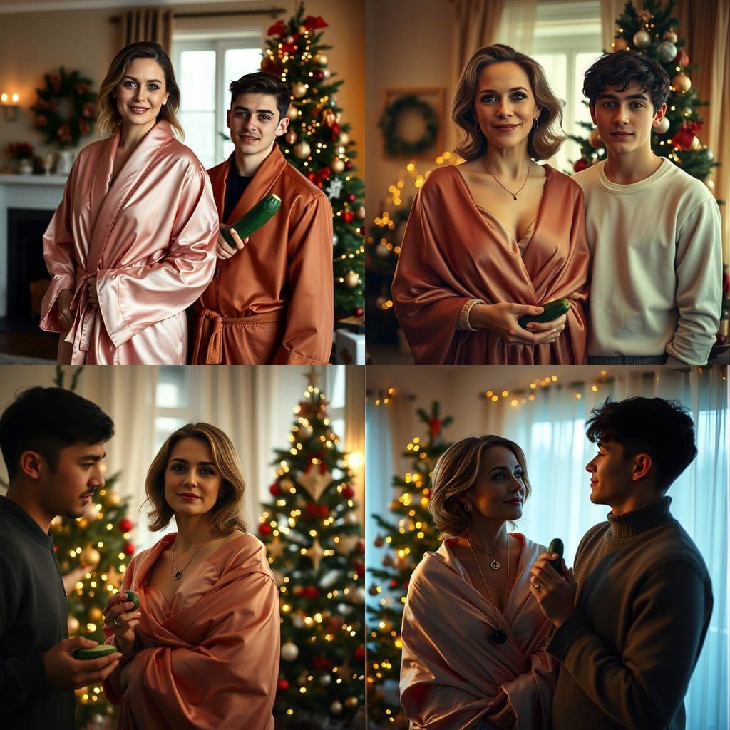 Radiant Woman in Festive, Cozy Christmas Setting