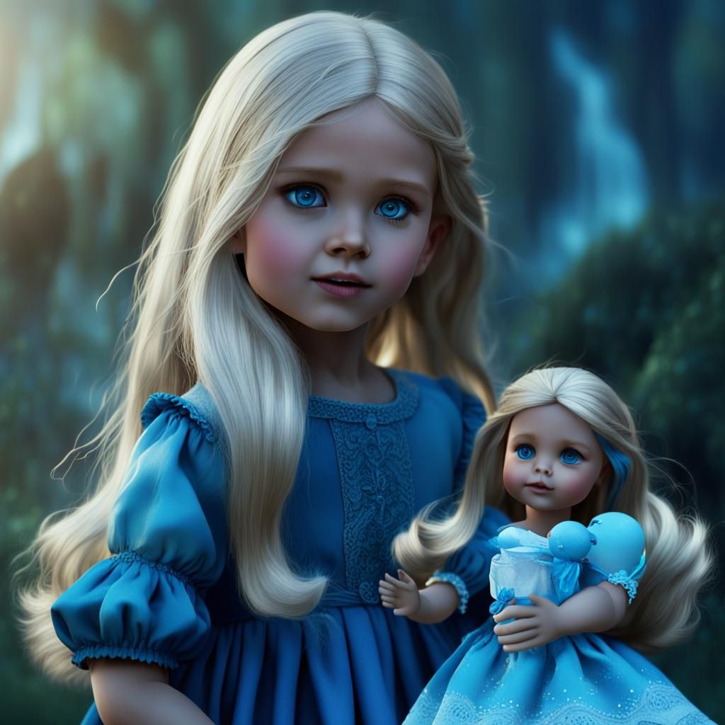 Blond Girl Playing with Doll: Fantasy Concept Art