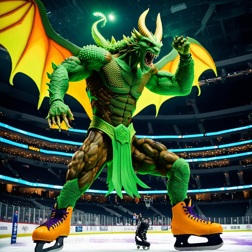 Neon Dragon-Human Hybrid on Ice, Cinematic Lighting