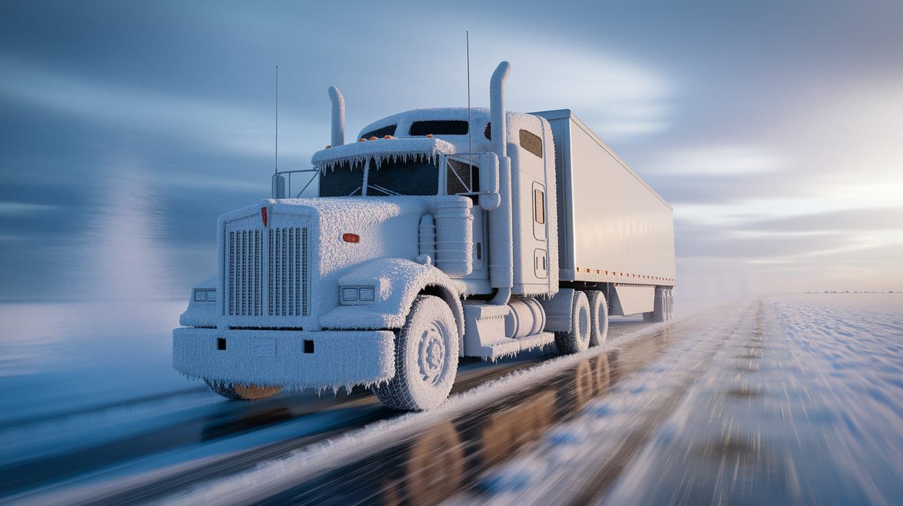 Frost-Armored Kenworth W900 Truck on Icy Road