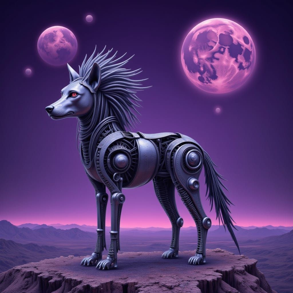Mechanical Wolf Guardian on Alien World