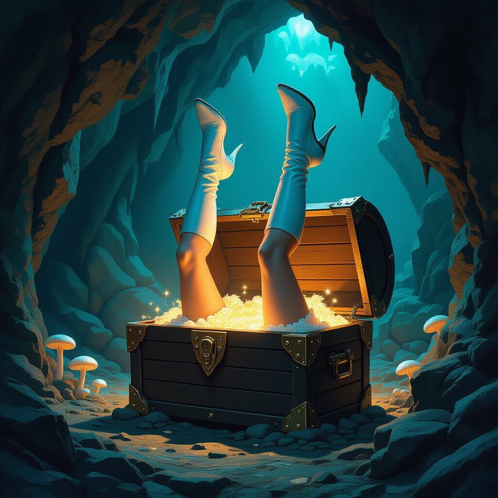 D&D Mimic Chest With Legs in Cave