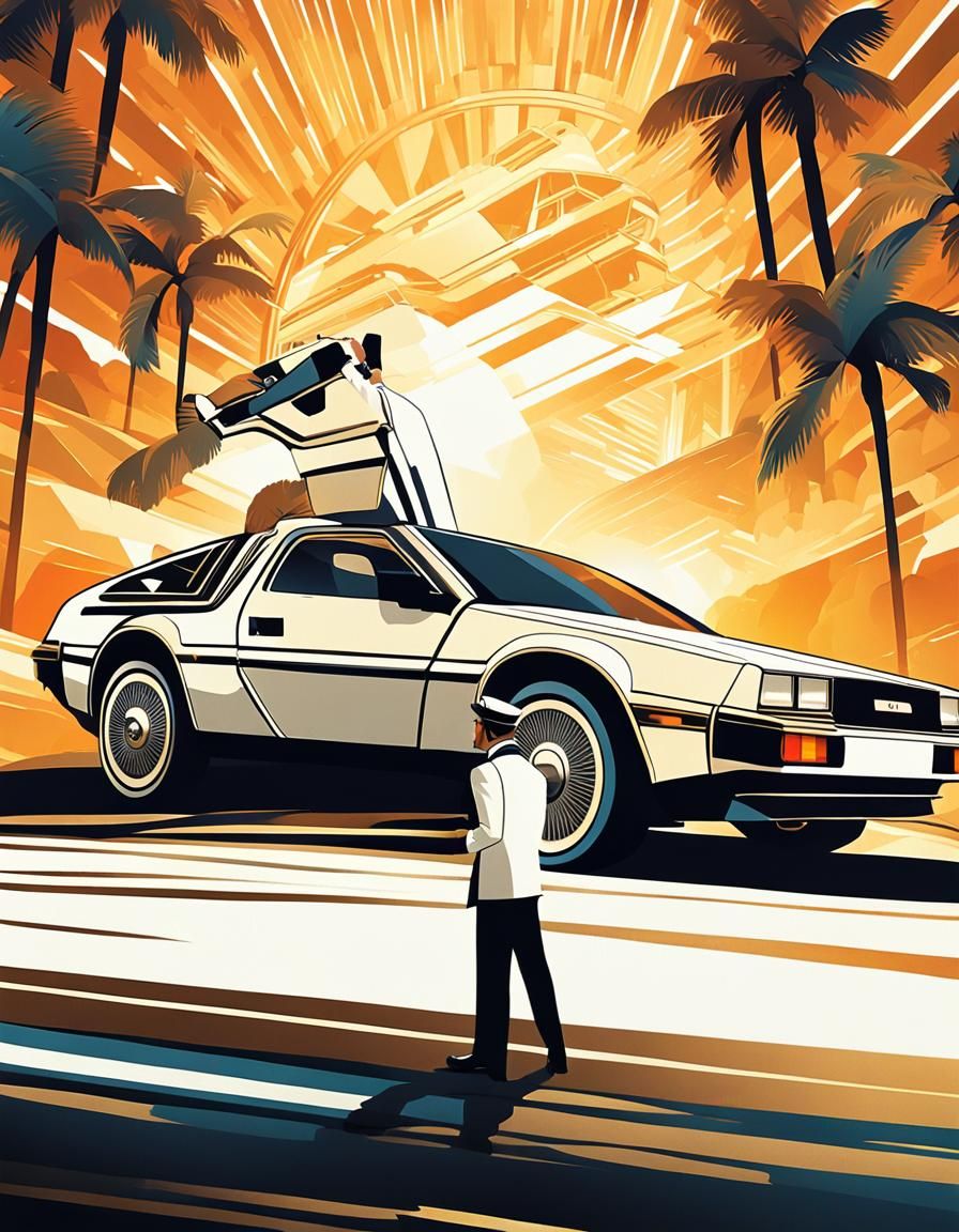 Art Deco DeLorean Car Poster in 1930s Style