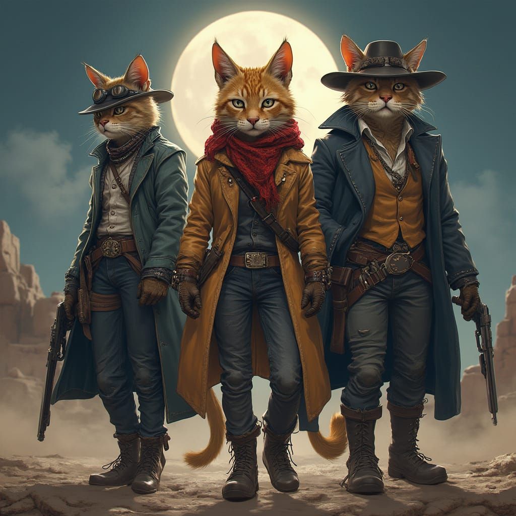 Mysterious Furry Cat Outlaws in Futuristic Western