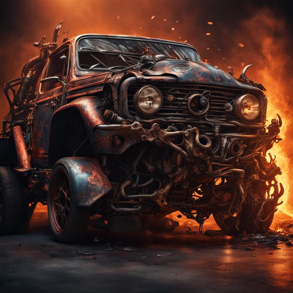 Automotive Beast: Hyperrealistic Car Part Monster