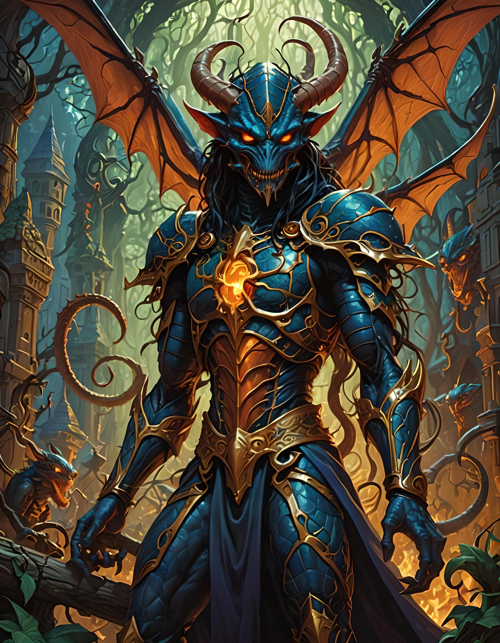 Detailed Dragonhornets in Eldritch Fantasy Illustration