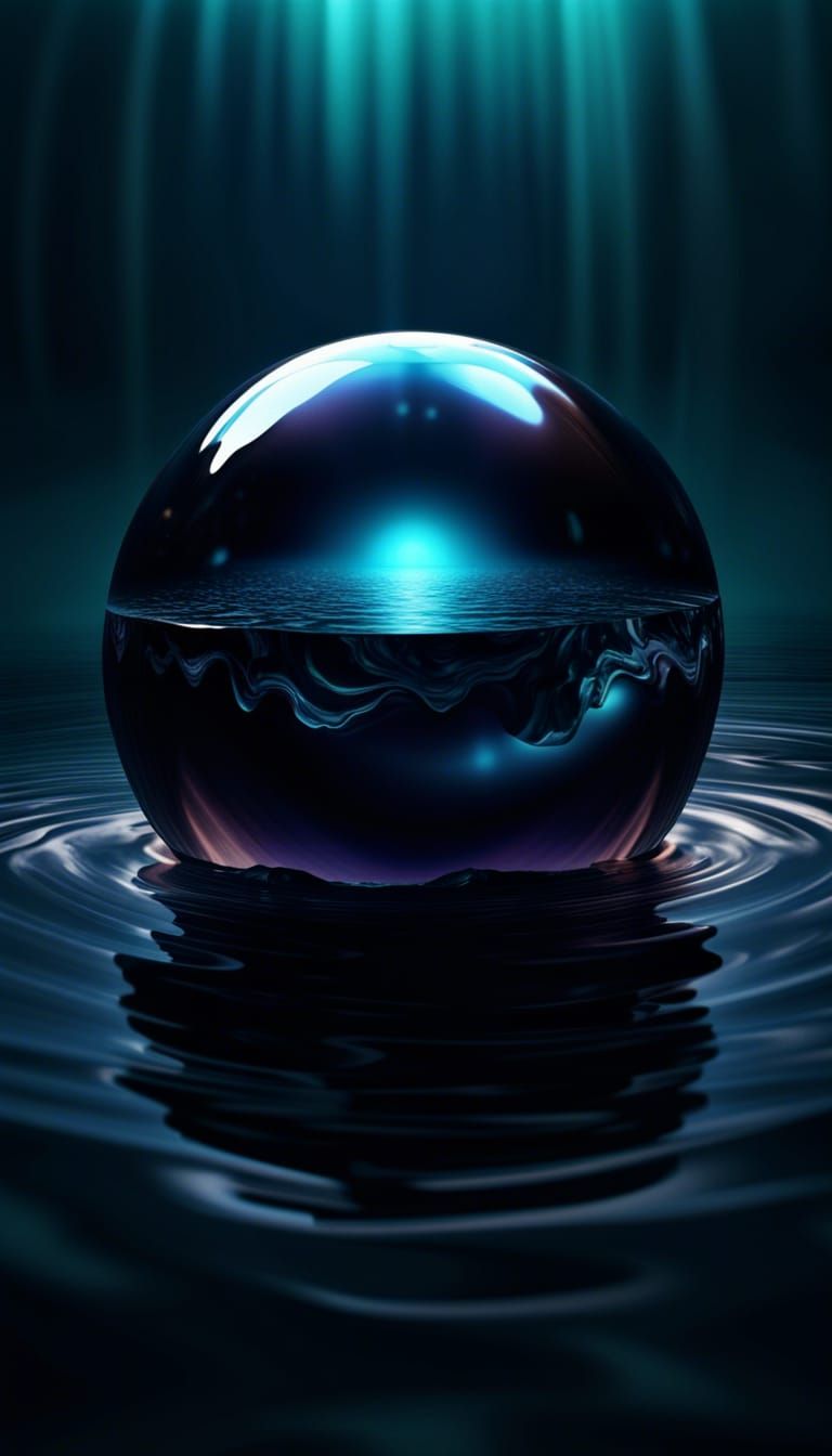 Ethereal Obsidian Orb Levitating Mysteriously: 3D Cell Shadi...