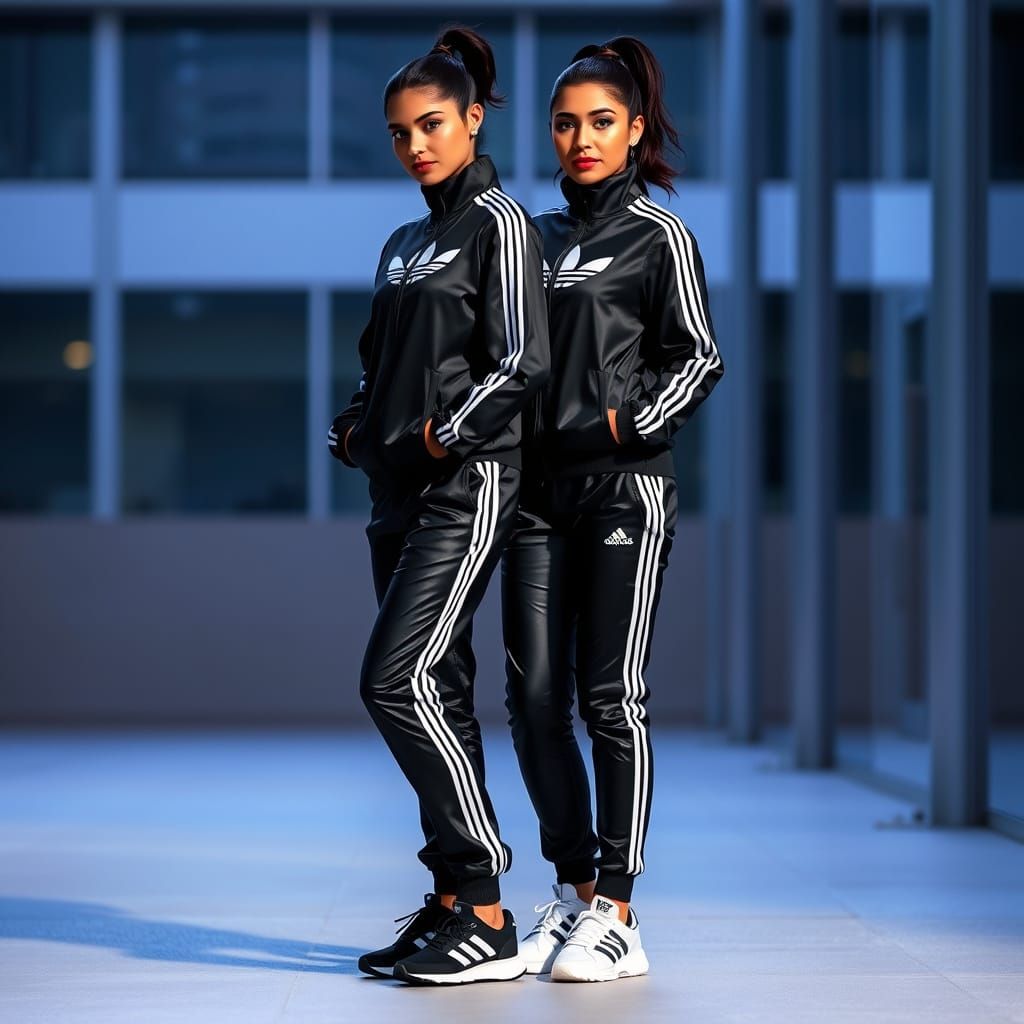 Women in Dark Pony Hairstyles Wearing Adidas Tracksuits and ...